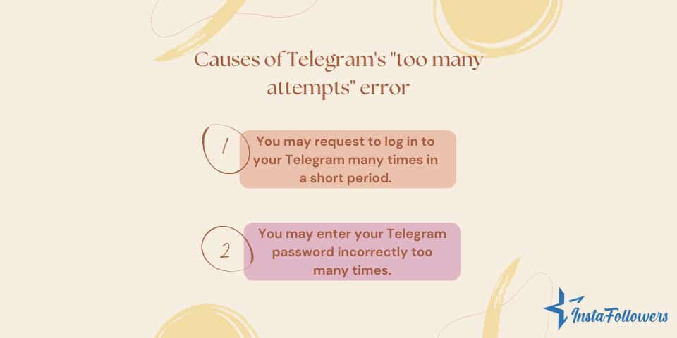 causes of Telegram "too many attempts" error