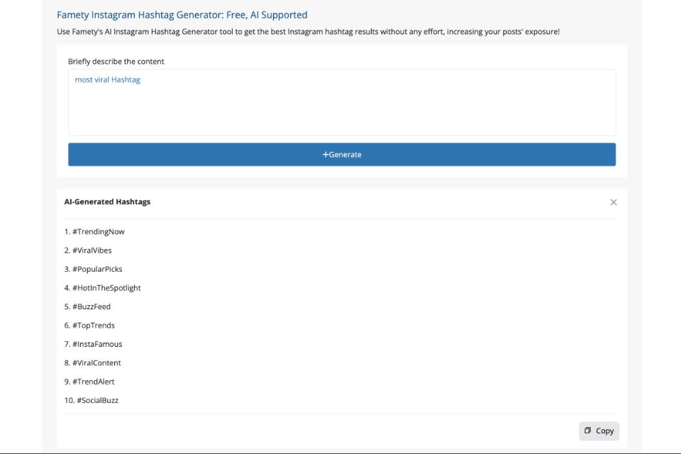 Famety Instagram Hashtag Generator