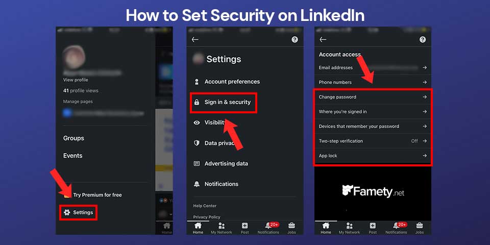 how to set security on linkedin