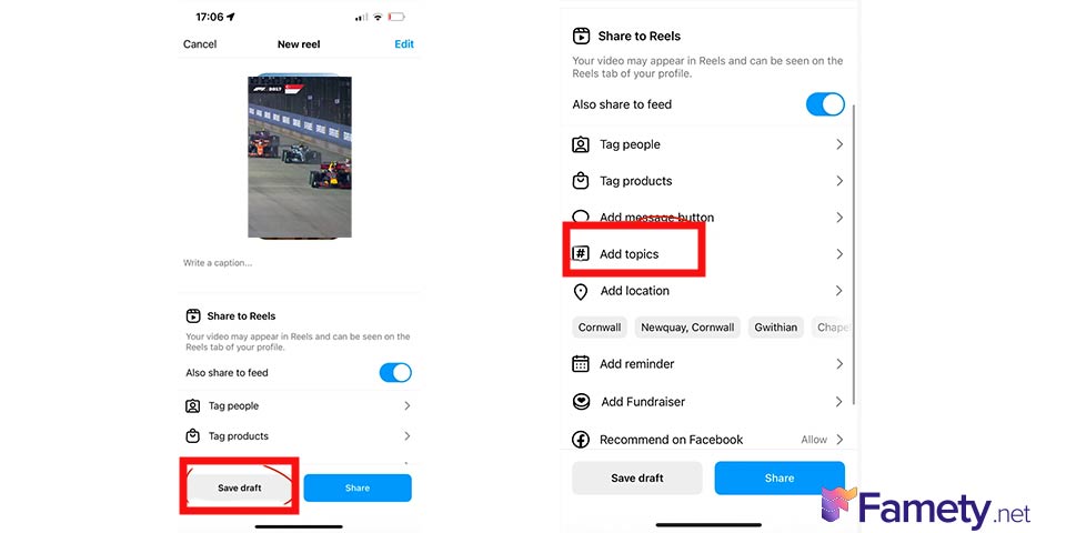 Instagram Reels settings